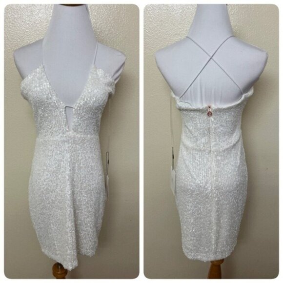 Nookie Revolve Supreme Mini Cut-out Cocktail Dress LARGE White Sequins $279 - Picture 2 of 7